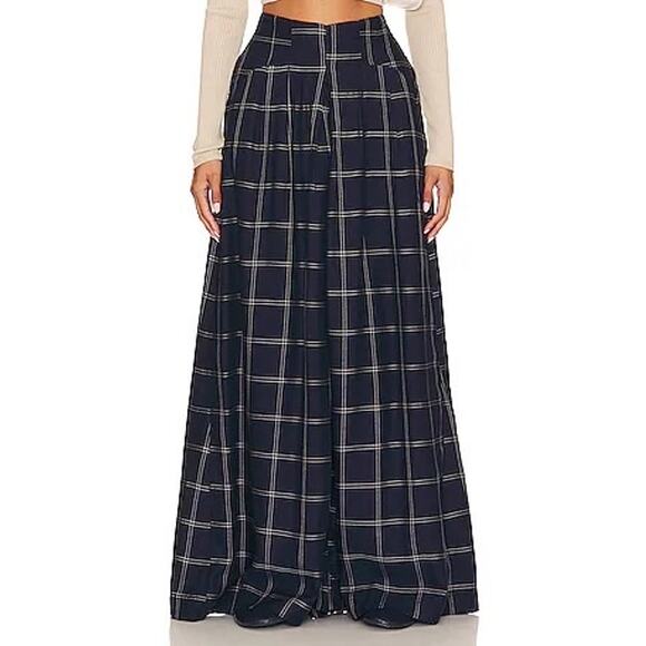 Free People Dance At Dusk Wide Leg Windowpane Plaid Pants Navy Blue XS - Picture 1 of 10